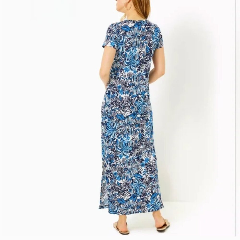 Lilly Pulitzer Etta Maxi Dress Low Tide Navy Pandarama Size M - Picture 3 of 11
